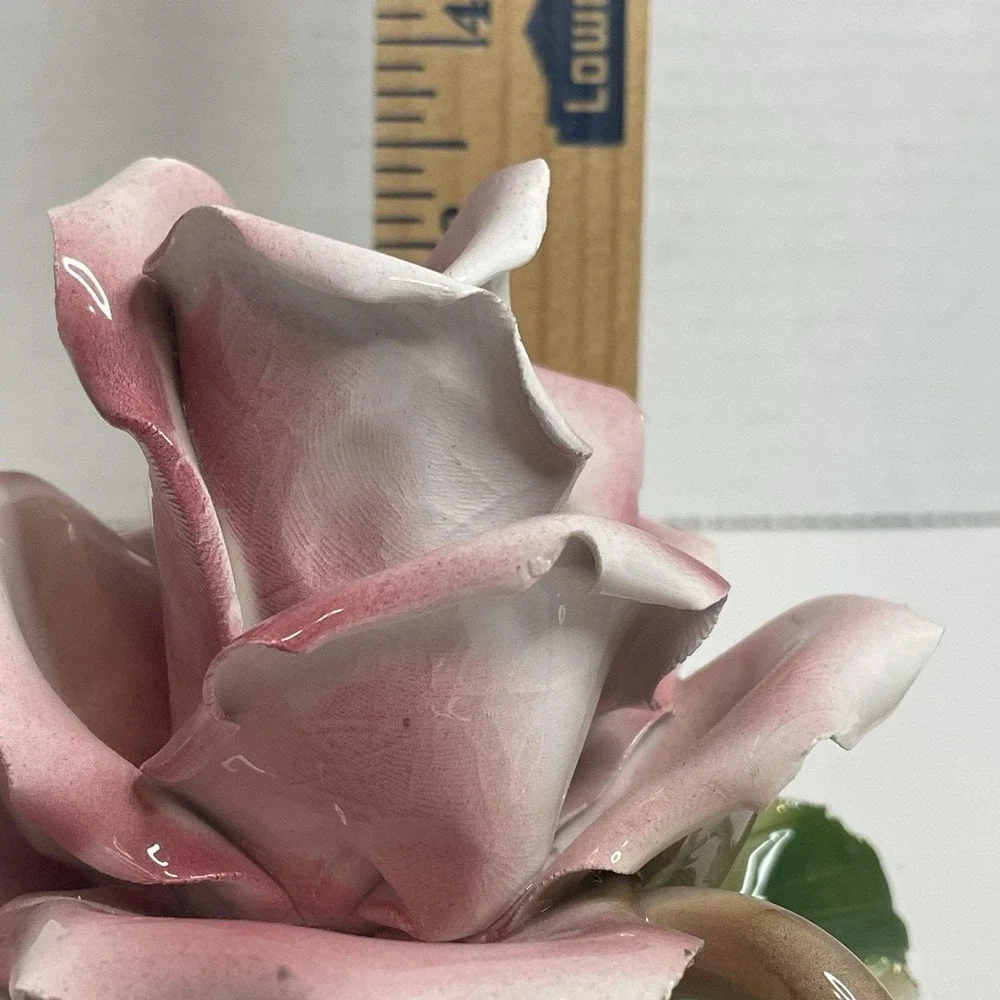 Capodimonte Glazed Porcelain Rose Candle Holder Made In Italy Set 2 1950s VTG